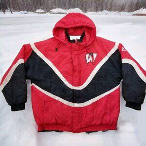 ✅Mens L VTG 90s Apex One NCAA Wisconsin Badgers Winter Jacket TEAR/HOLE Thrashed